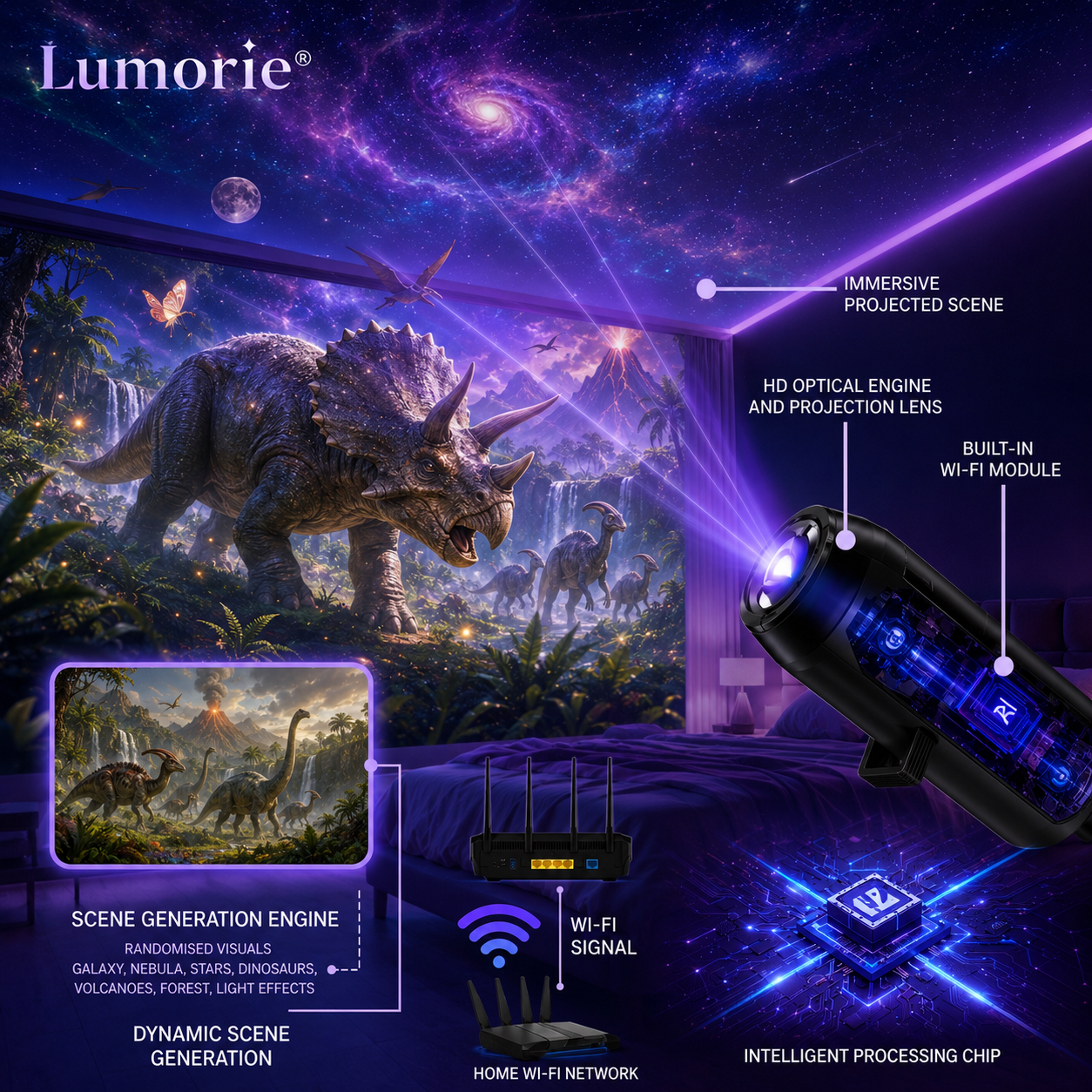 🦖Last day Promotion 💥-Night Light Projector - Smart Holographic Star Projector