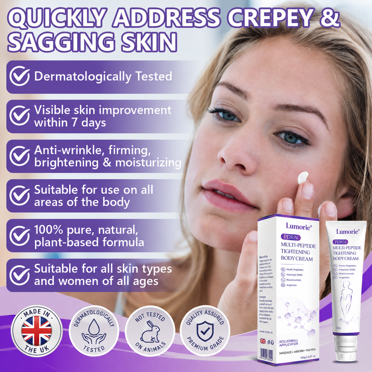 𝐋𝐮𝐦𝐨𝐫𝐢𝐞® PDRN💎 Multi-Peptide Massaging Body Roller Cream- Anti-aging, Hydrating, Skin Firming & Lifting, Skin Repair, Even Tone, Acne and Dark Spot Treatment, Wart and Mole Removal, and Psoriasis Relief.