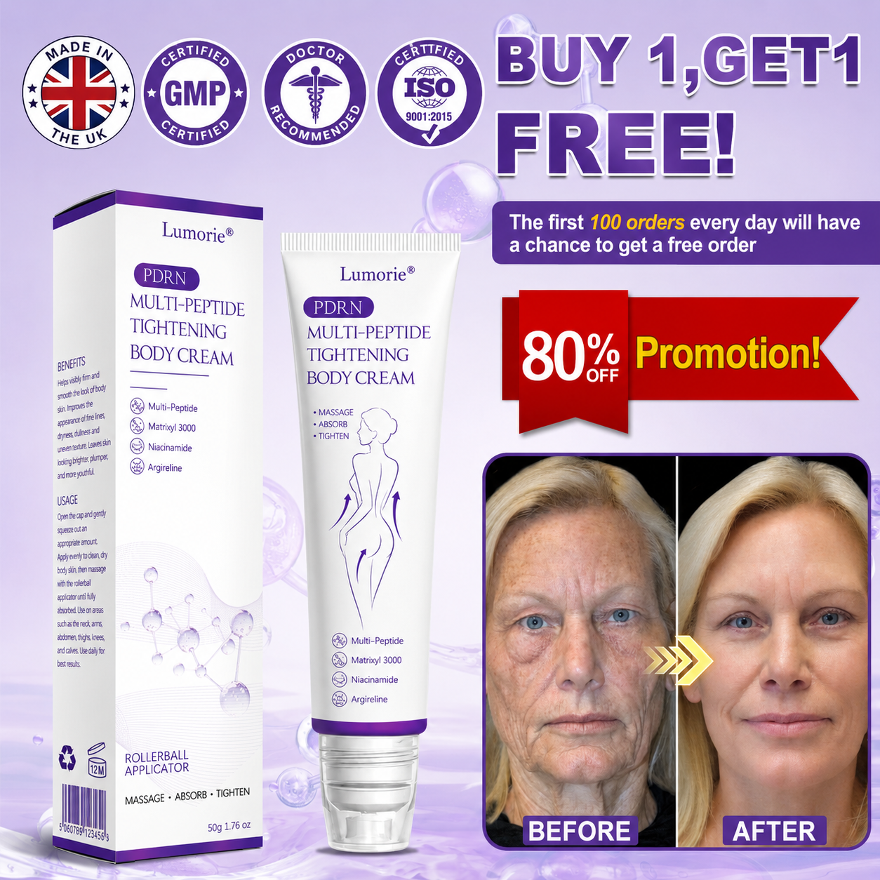𝐋𝐮𝐦𝐨𝐫𝐢𝐞® PDRN💎 Multi-Peptide Massaging Body Roller Cream- Anti-aging, Hydrating, Skin Firming & Lifting, Skin Repair, Even Tone, Acne and Dark Spot Treatment, Wart and Mole Removal, and Psoriasis Relief.