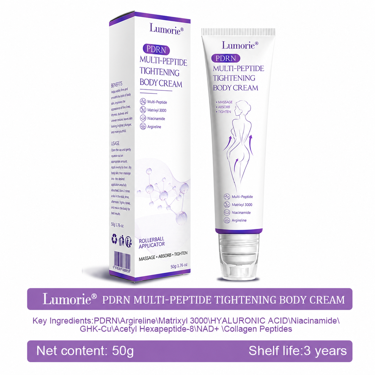 𝐋𝐮𝐦𝐨𝐫𝐢𝐞® PDRN💎 Multi-Peptide Massaging Body Roller Cream- Anti-aging, Hydrating, Skin Firming & Lifting, Skin Repair, Even Tone, Acne and Dark Spot Treatment, Wart and Mole Removal, and Psoriasis Relief.